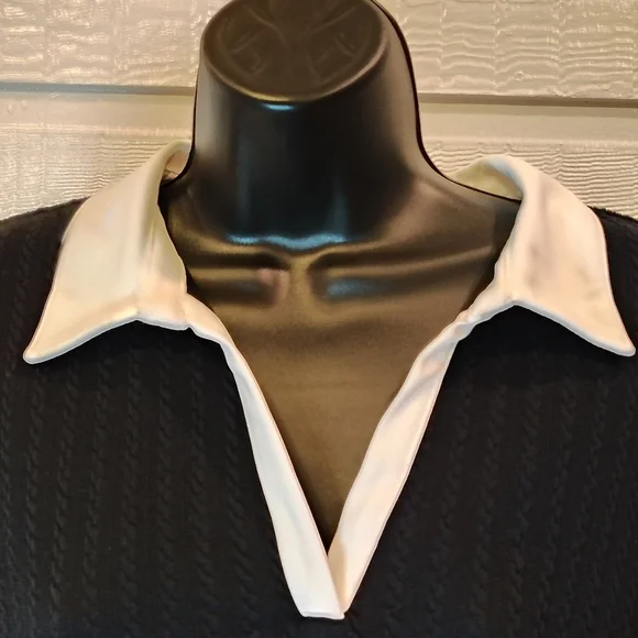 NAVY WOMENS LARGE TOMMY HILFIGER COLLARED CABLE KNIT PULLOVER PREPPY ACADEMIA - Picture 2 of 6